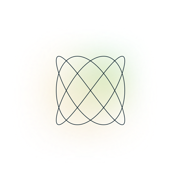 Abstract illustration of intersecting curved lines forming a symmetrical pattern over a soft green and yellow gradient, representing community.
