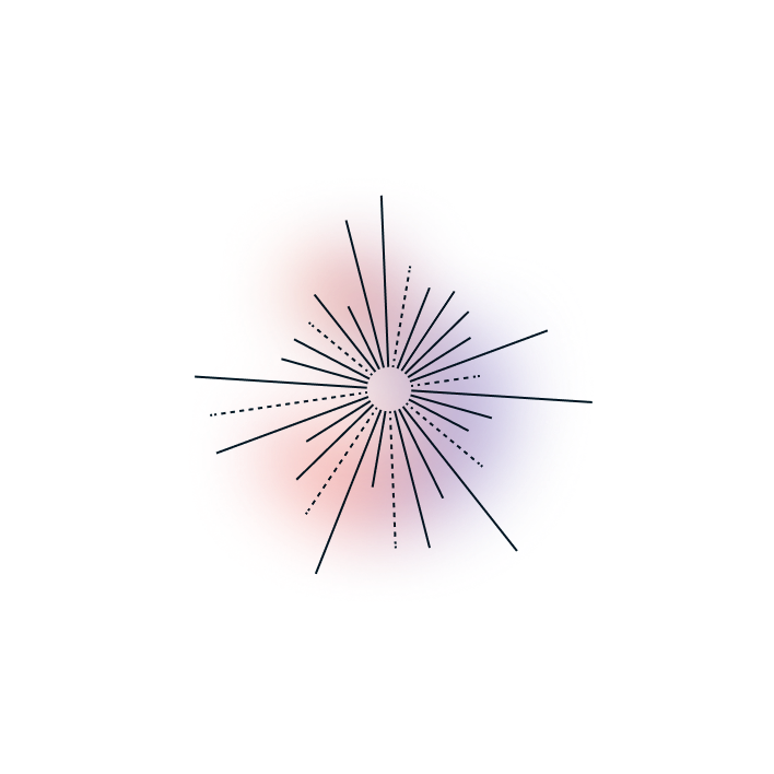 Abstract illustration of radiating lines surrounding a central point over a soft pink and purple gradient, representing excellence.