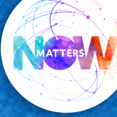 Now Matters conference theme graphic featuring colorful typography surrounded by interconnected circular lines.