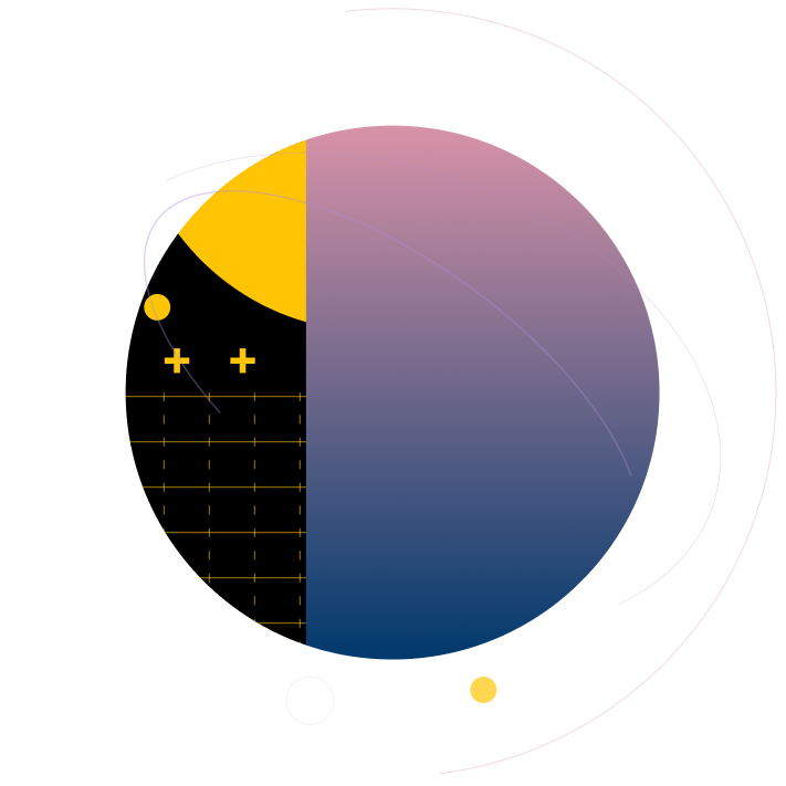 Abstract circle with a purple to blue gradient and a black section with hints of yellow.