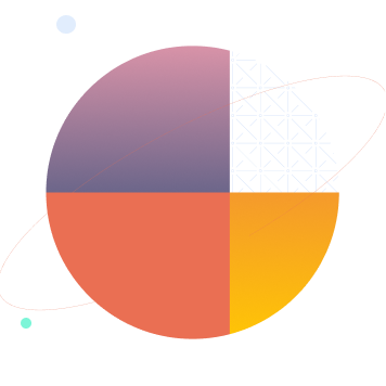 Abstract circle featuring pink, purple, coral, and orange gradient sections with thin curved lines.