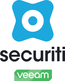 Securiti logo featuring a blue geometric symbol, with the Veeam logo beneath it.