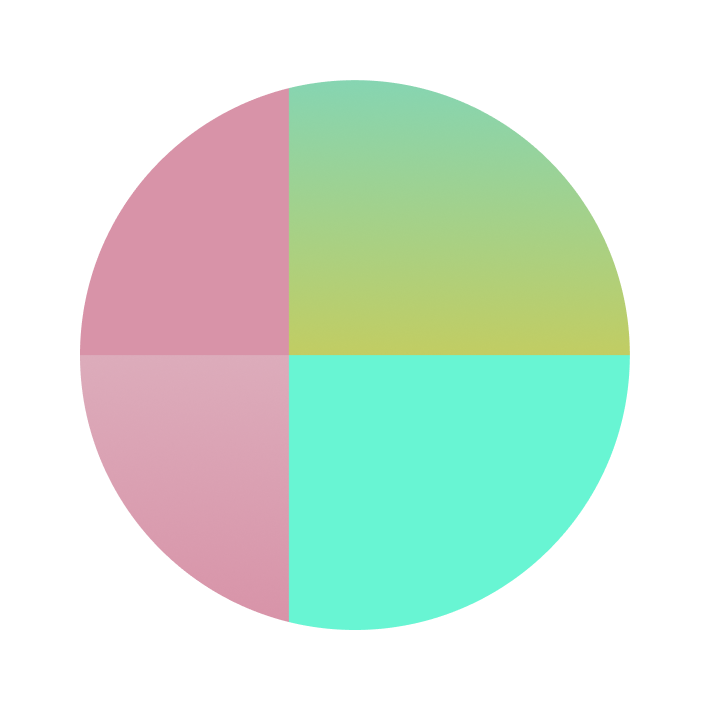 Abstract circle divided into pink, green, and mint geometric sections.